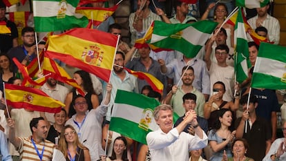 El líder del PP, Alberto Núñez Feijóo, en el acto del Partido Popular en Málaga, este domingo.