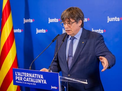 Puigdemont, durante una rueda de prensa en Waterloo (Bélgica). 
